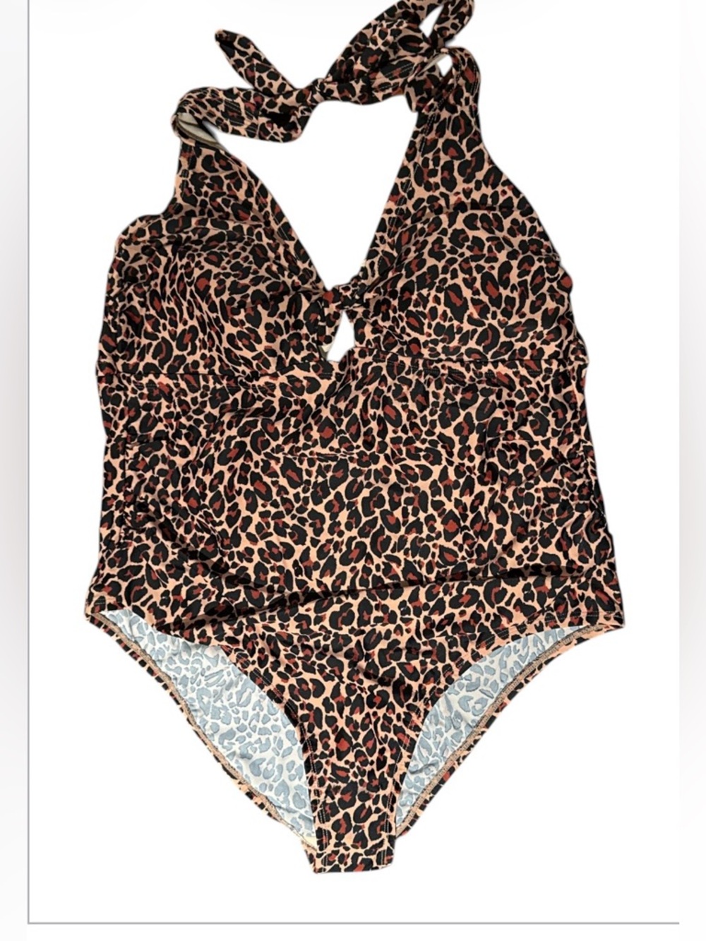 Kona Sol Animal Print Twist Front Halter One Piece Swimsuit w/ front Peep Hole